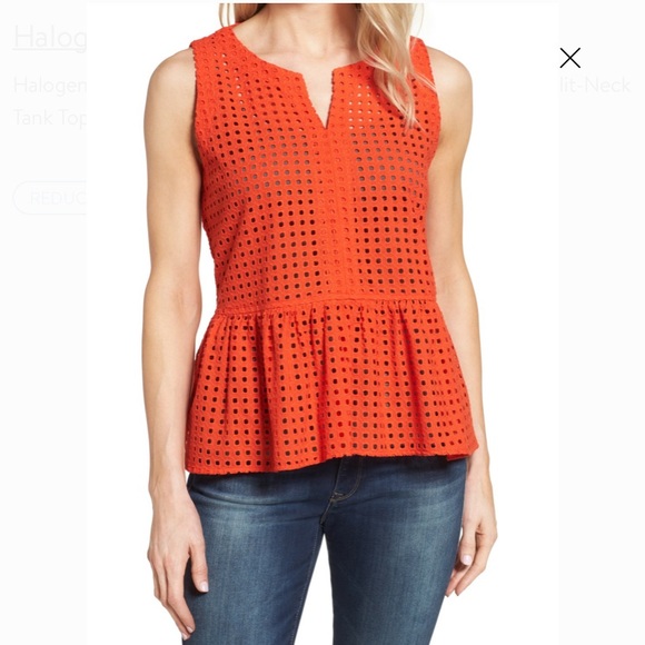 Halogen Tops - Halogen Orange Eyelet Peplum Top Halogen Tops - Halogen Orange Eyelet Peplum Top